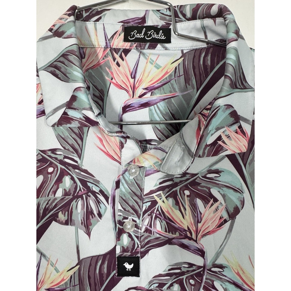 Bad Birdie Men's Shaka Floral Performance Golf Polo Size L Tropical Hawaiian - Picture 3 of 9